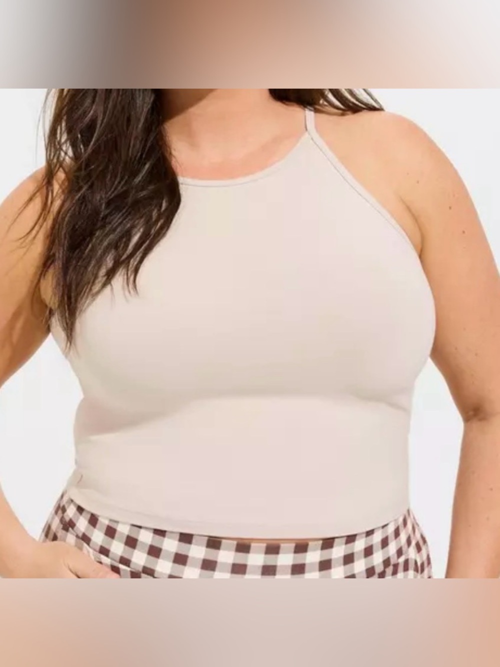 Torrid Chateau Gray Beige Tan Foxy High Neck Crop Top Cami Non-Adjustable Straps - Picture 2 of 9